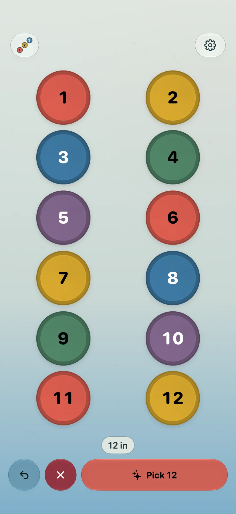 Numbered player pieces in Tap In